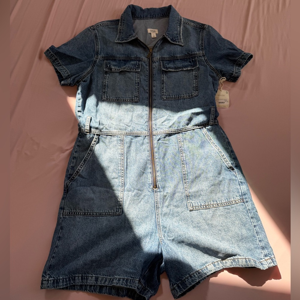 Women’s Denim Short Sleeve Jumpsuit, Size L